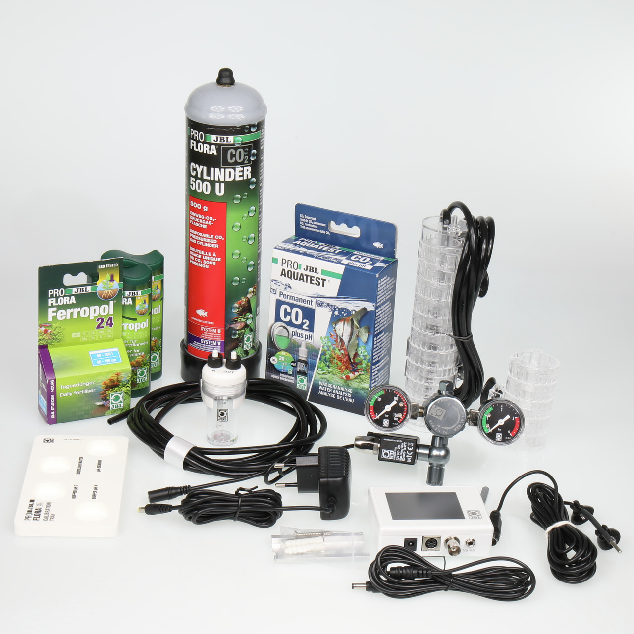 JBL ProFlora CO2-Set: CO2-Düngesystem für Aquarien, 500 g Flasche, Zubehör inkl., für Pflanzenwachstum, Zielgruppe: Aquarienbesitzer.