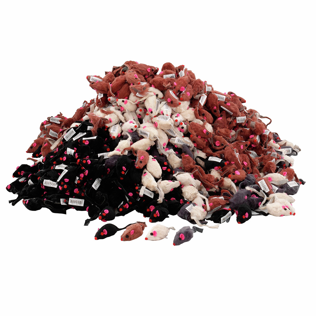 ebi Katzenspielzeug Stoffmäuse, für Katzen, versch. Farben (Braun, Weiß, Schwarz, Grau) mit pinken Details, fördert Spieltrieb.