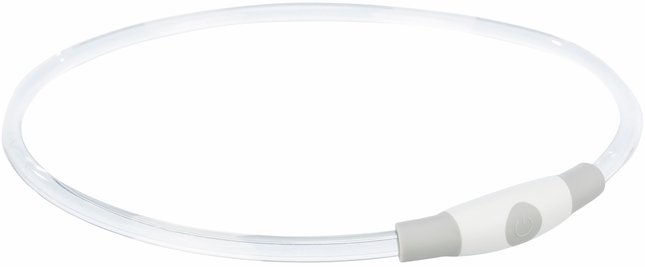 TRIXIE USB-Leuchthalsband für Hunde, transparent, weißer Verschluss, kürzbar, USB-aufladbar, Sichtbarkeit & Sicherheit, alle Rassen.