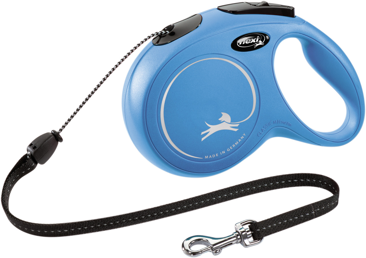 Flexi Classic M Gurtleine, 5m, für Hunde bis 25kg, ergonom. Griff, stabiler Karabiner, blau, „Made in Germany“.