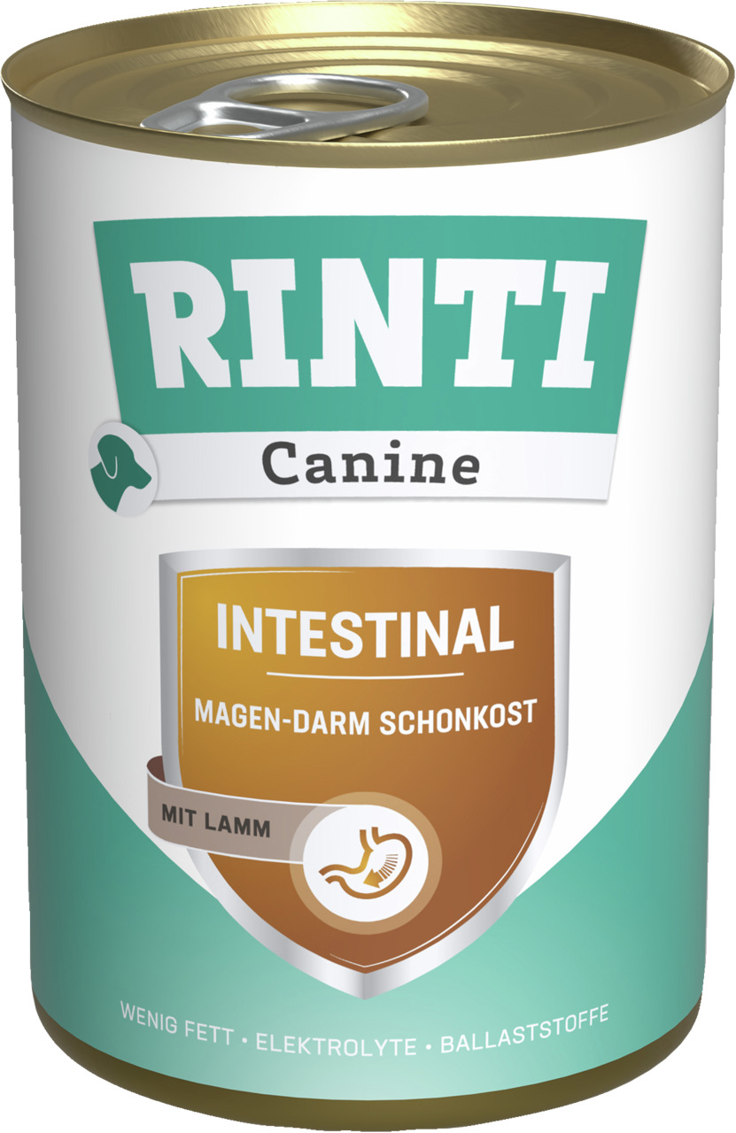 RINTI Canine Intestinal, Schonkost für Hunde, Lamm, wenig Fett/Elektrolyte/Ballaststoffe, 400g, unterstützt Verdauung.