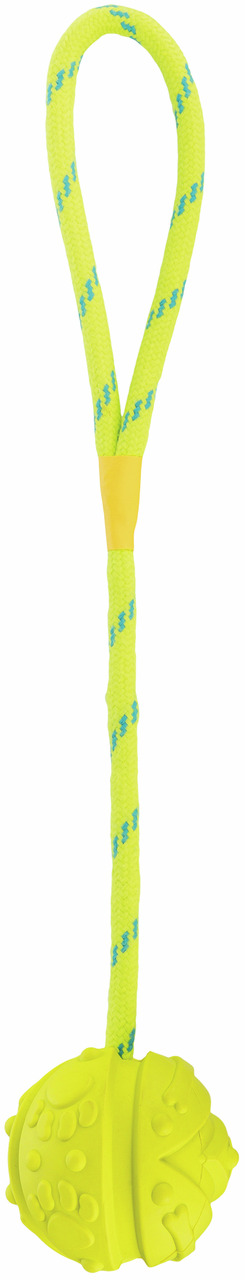 TRIXIE Hundespielzeug: Robuster gelber Ball mit Noppen & gelb-blauer Schlaufe, für Wurf-/Zerrspiele, Zahnpflege, Spielspaß.