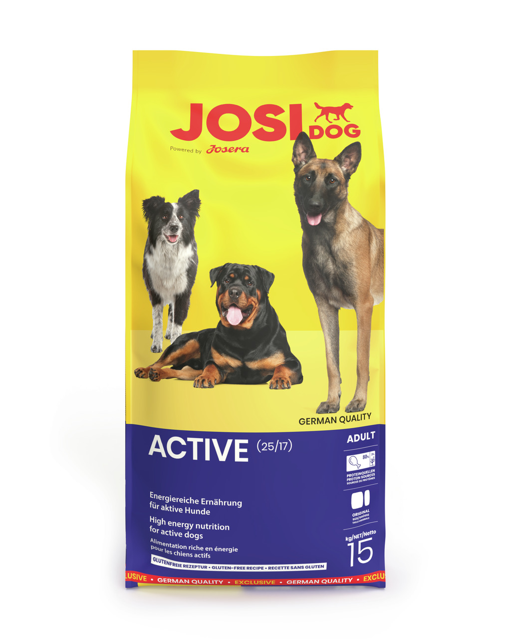 Josera JosiDog Active (25/17), energiereiches Trockenfutter für aktive, erwachsene Hunde, glutenfrei, 15 kg.