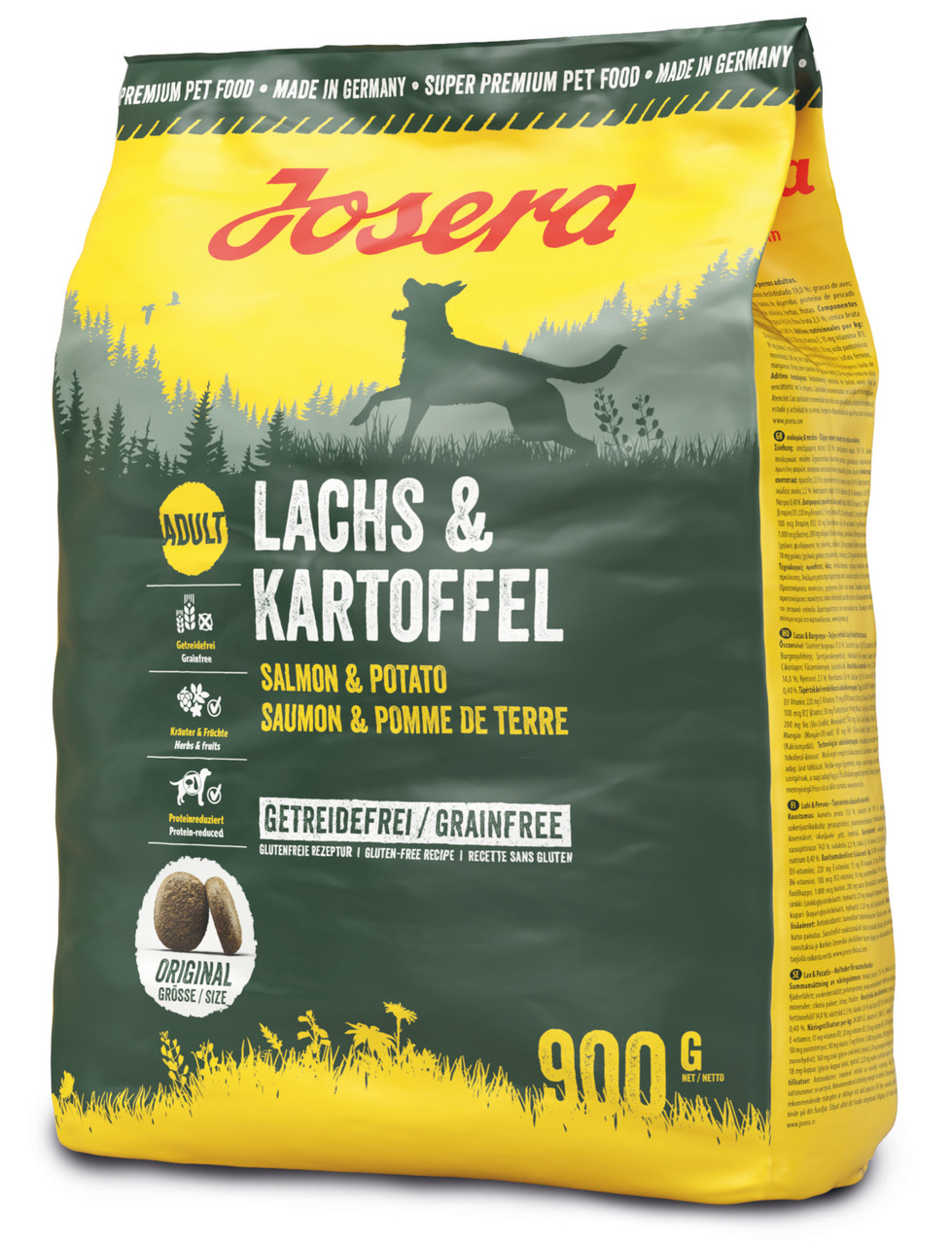 Josera Super Premium Hundefutter „Lachs & Kartoffel“, 900 g, für ausgewachsene Hunde, getreidefrei, ideal für ernährungssensible Hunde.
