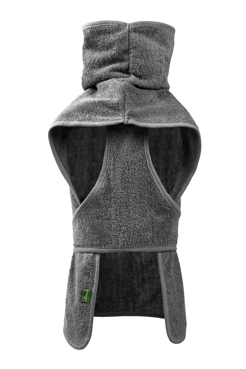 HUNTER Hunde-Bademantel Grau, für Hunde aller Größen, saugfähige Mikrofaser, trocknet Fell nach Baden/Regen, mit Kragen, Klett, 125g.