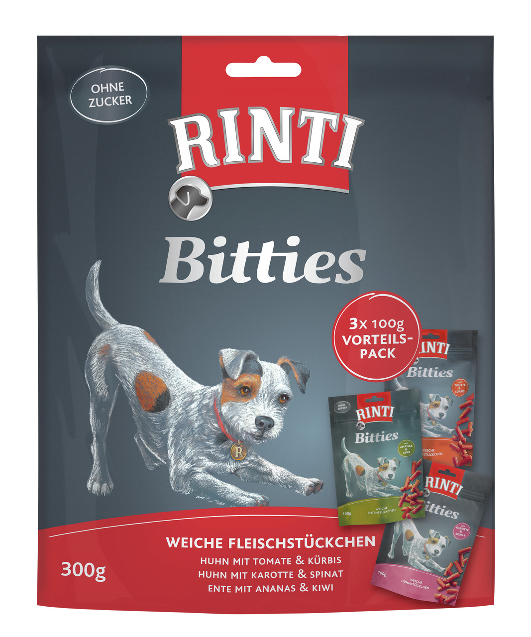 Sparpaket 2 x 3 x 100 g Rinti Bitties Weiche Fleischstückchen Multipack Hunde Snack