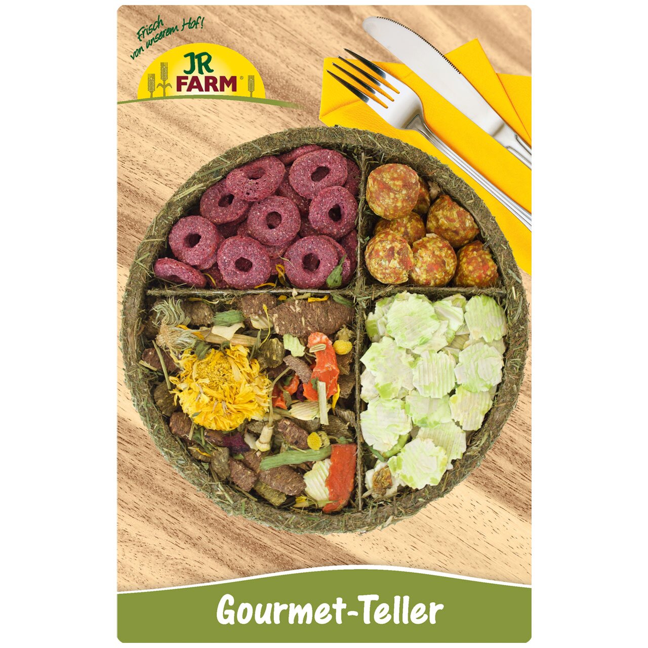 JR FARM Gourmet-Teller für Kleintiere, verschiedene Sorten, 125 g, vegetarisch, ideal für eine abwechslungsreiche Fütterung.