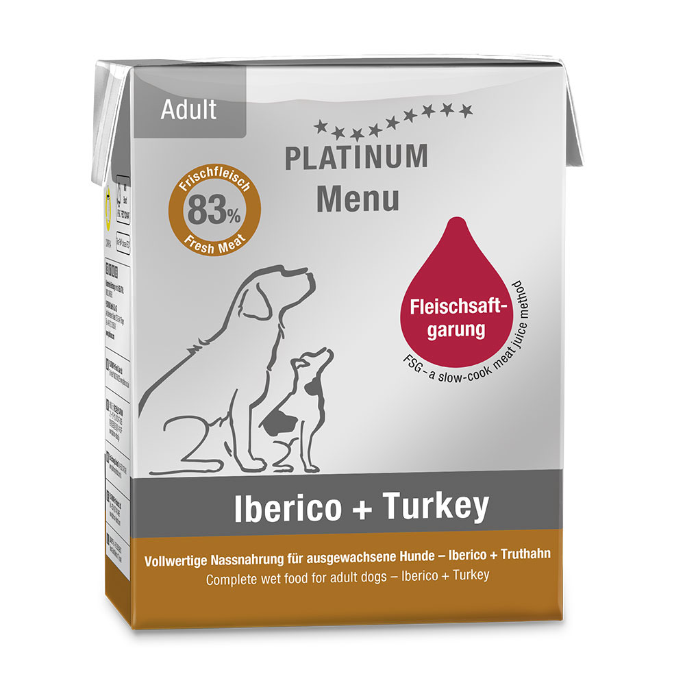 Platinum Menü Adult Iberico + Turkey Hunde Nassfutter 375 g