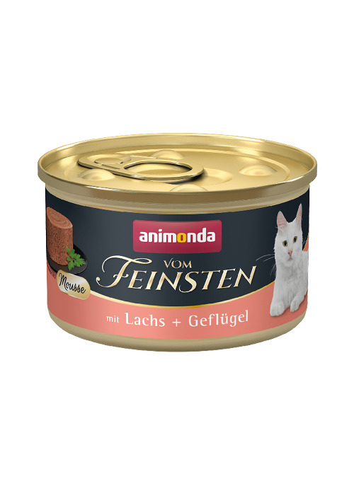 Animonda Vom Feinsten Mousse, Katzenfutter f. ausgew. Katzen, Lachs & Geflügel, 100 g, feine Konsistenz, hochwertige Zutaten.