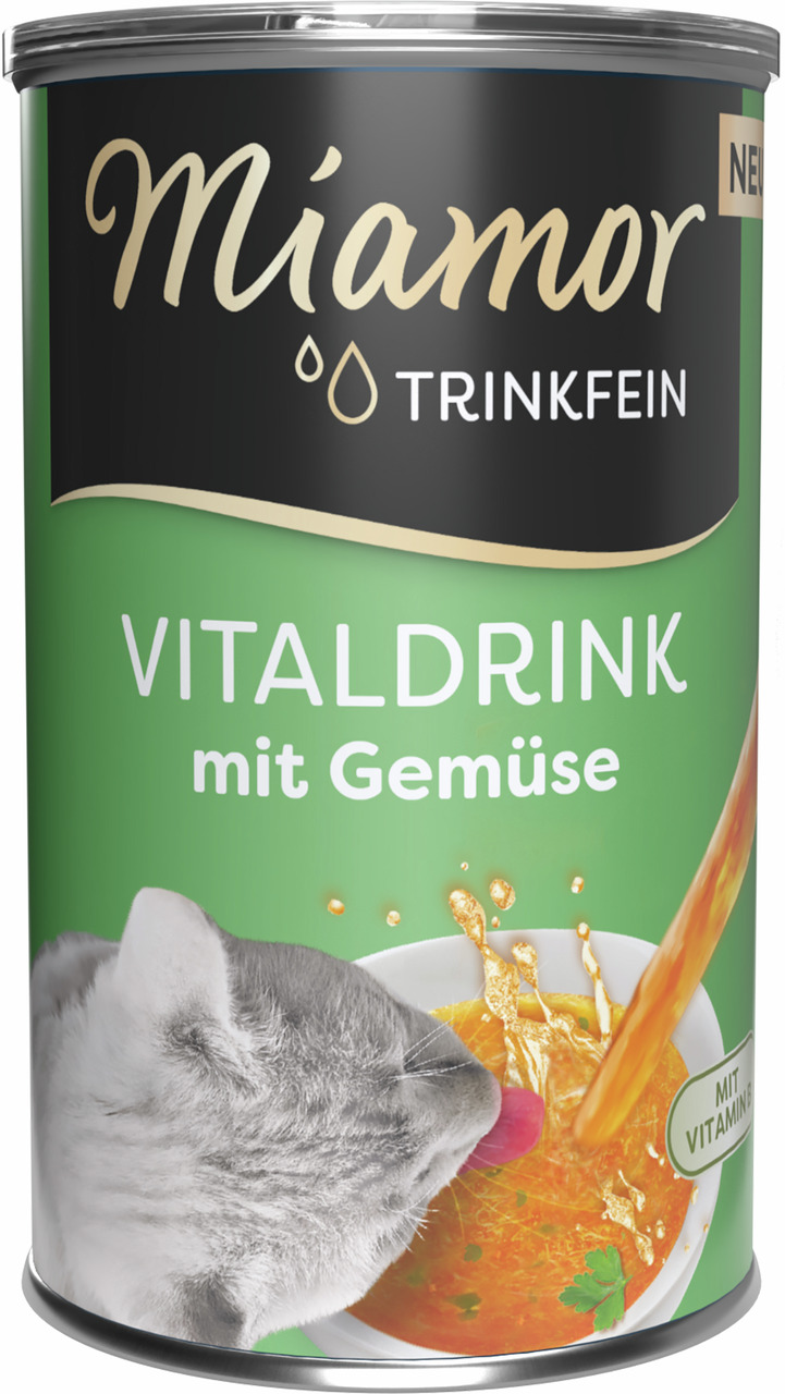 Miamor Trinkfein Vitaldrink mit Gemüse, Ergänzungsfuttermittel für Katzen, mit Vitaminen, Geschmacksrichtung Gemüse.