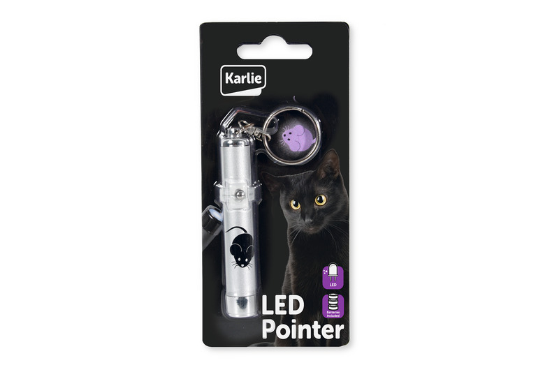 Karlie LED Pointer, Katzenspielzeug, silberner Laserpointer mit Mausmotiv, LED-Funktion, inkl. Batterien & Schlüsselanhänger.