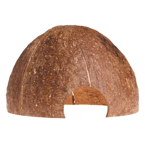 Ein halbrundes Versteck aus natürlicher Kokosnussschale der Marke HOBBY, ideal für kleine Reptilien, Amphibien oder Fische. Das Produkt bietet eine sichere Rückzugsmöglichkeit und fördert das natürliche Verhalten der Tiere. Perfekt für Aquarien oder Terra