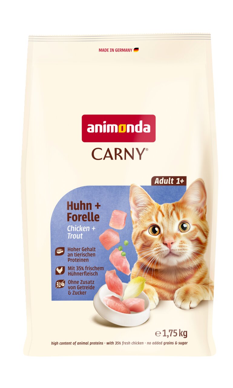 animonda Carny Adult 1+ Trockenfutter für Katzen, Huhn + Forelle, hoher Proteingehalt, ohne Getreide & Zucker, 1,75 kg