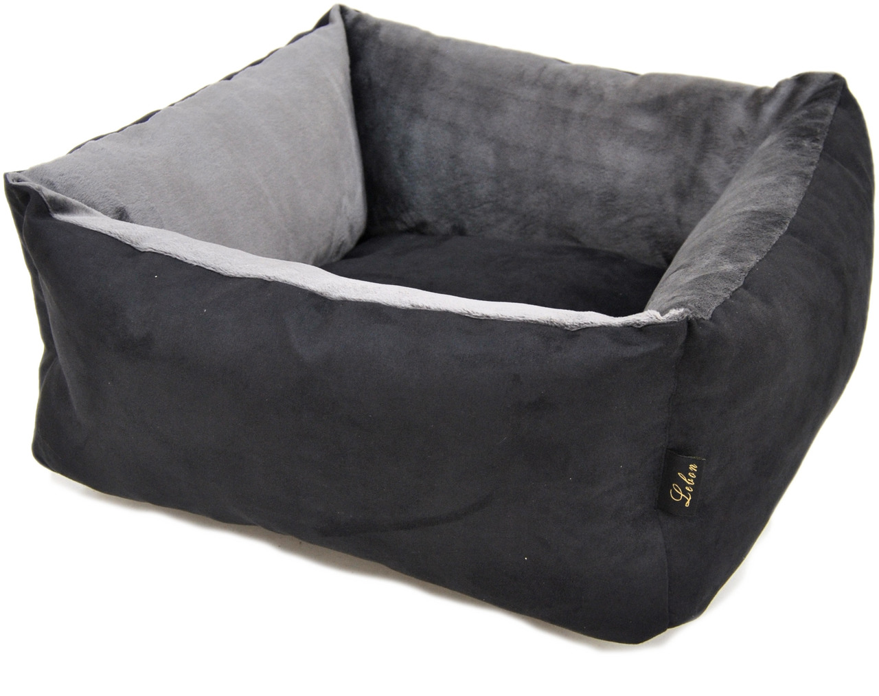 LEBON Haustierbett, für Hunde & Katzen, Schwarz-Grau, samtig, komfortabel & warm, ideal für gemütl. & stilv. Schlafplatz.
