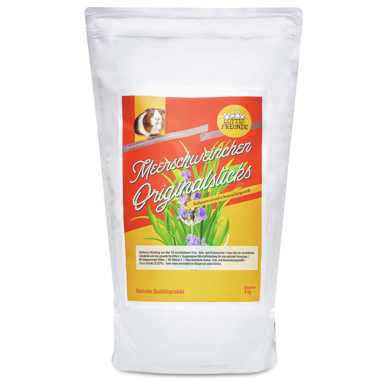 Lottis Freunde Meerschweinchen Originalsticks: Futter für Meerschweinchen, kaltgepresst, 4 kg, aus 50+ Gräsern, Kräutern & Pflanzen.