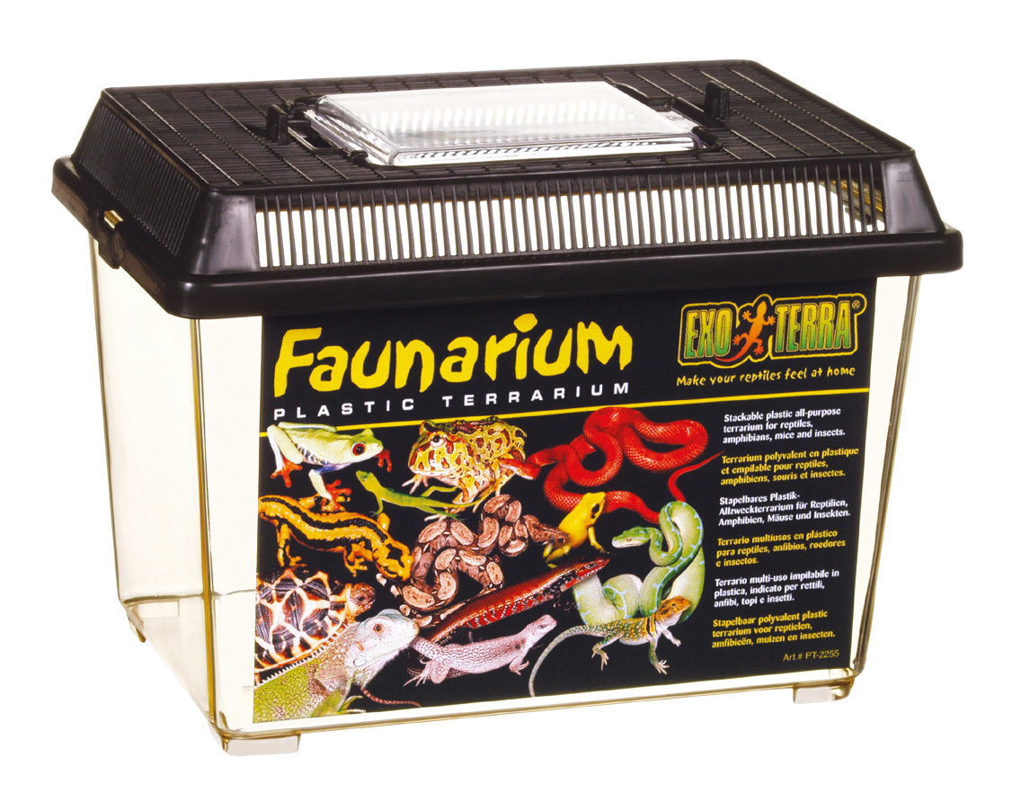 Exo Terra Faunarium, stapelbares Kunststoff-Terrarium f. Reptilien, Amphibien, Mäuse & Insekten, schwarz, transparenter Behälter.
