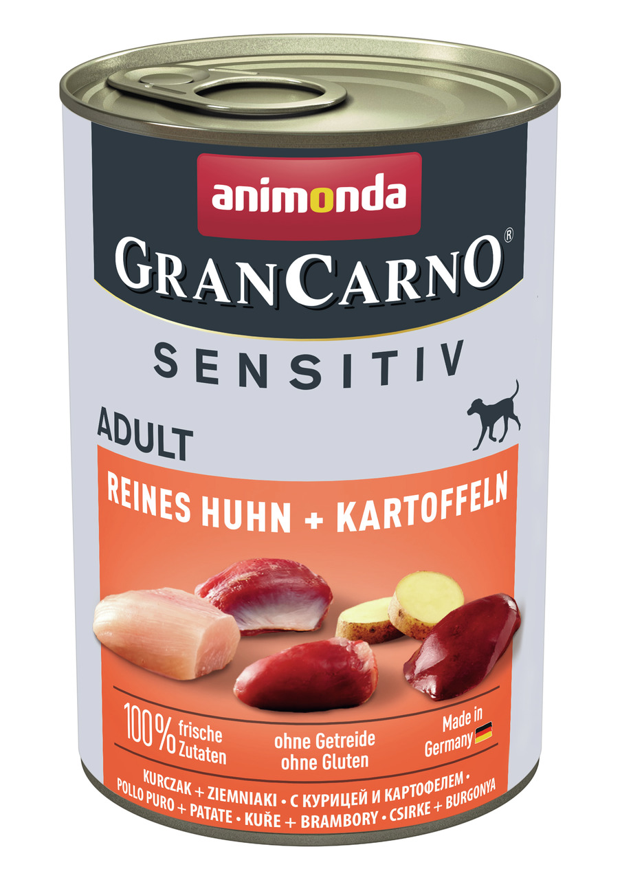animonda GranCarno Sensitiv Adult, Reines Huhn+Kartoffeln, für ausgew. Hunde, 100% frisch, getreide--glutenfrei, 400 g.