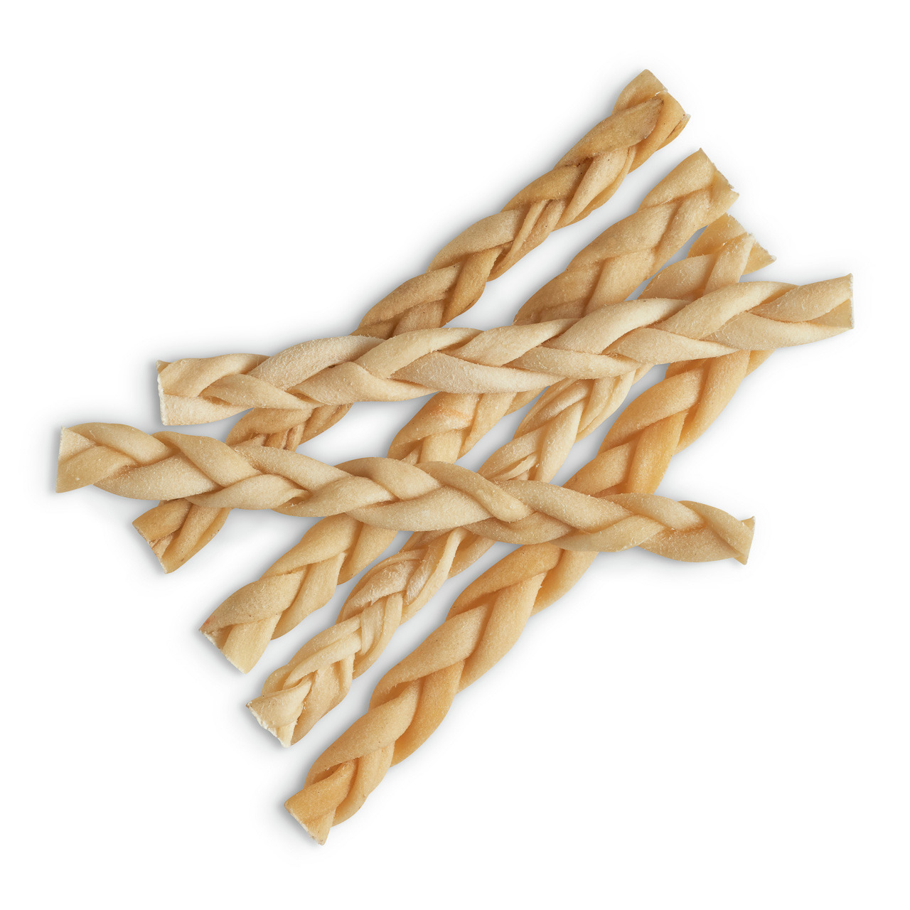 Auf dem Bild sind mehrere geflochtene Kaustangen der Marke „Lottis Häppchen“ zu sehen. Diese Hundesnacks sind speziell für Hunde geeignet und bestehen aus natürlichem Rinderhautmaterial. Sie dienen der Zahnpflege und Beschäftigung. Die Menge auf dem Bild 