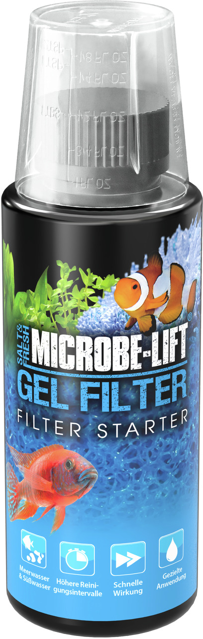 MICROBE-LIFT Gel Filter Starter, für Süß-/Salzwasseraquarien, schnelle Wirkung, gezielte Anwendung, längere Reinigungsintervalle.