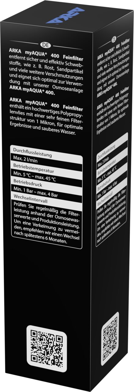ARKA myAQUA 400 Feinfilter für Osmoseanlagen, entfernt Schwebstoffe wie Rost und Sand; für Aquaristik, max. 2 l-min.