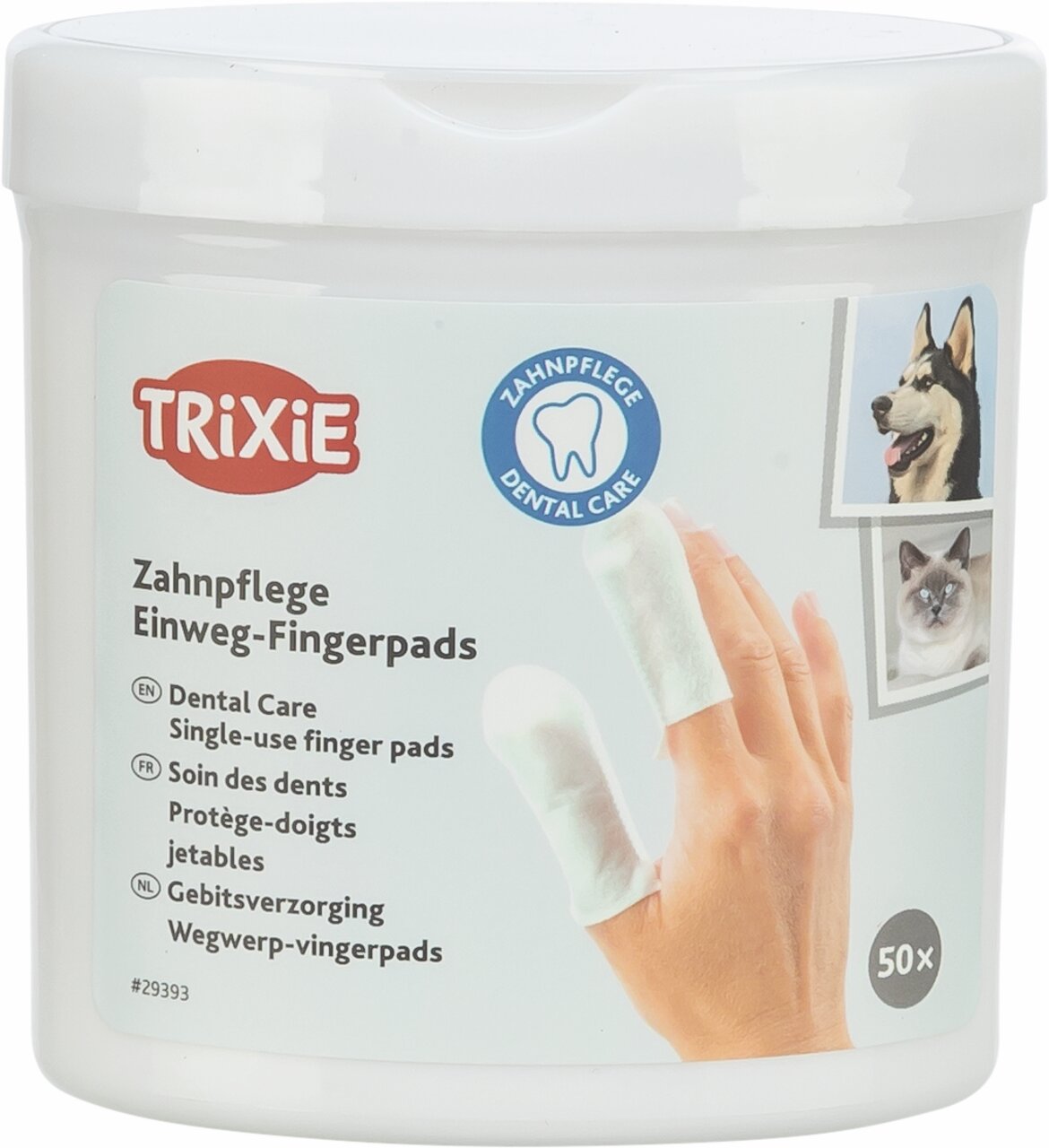 TRIXIE Zahnpflege Einweg-Fingerpads, Hunde und Katzen, Zahnpflege, 50 Stück, für saubere Zähne und bessere Mundhygiene.