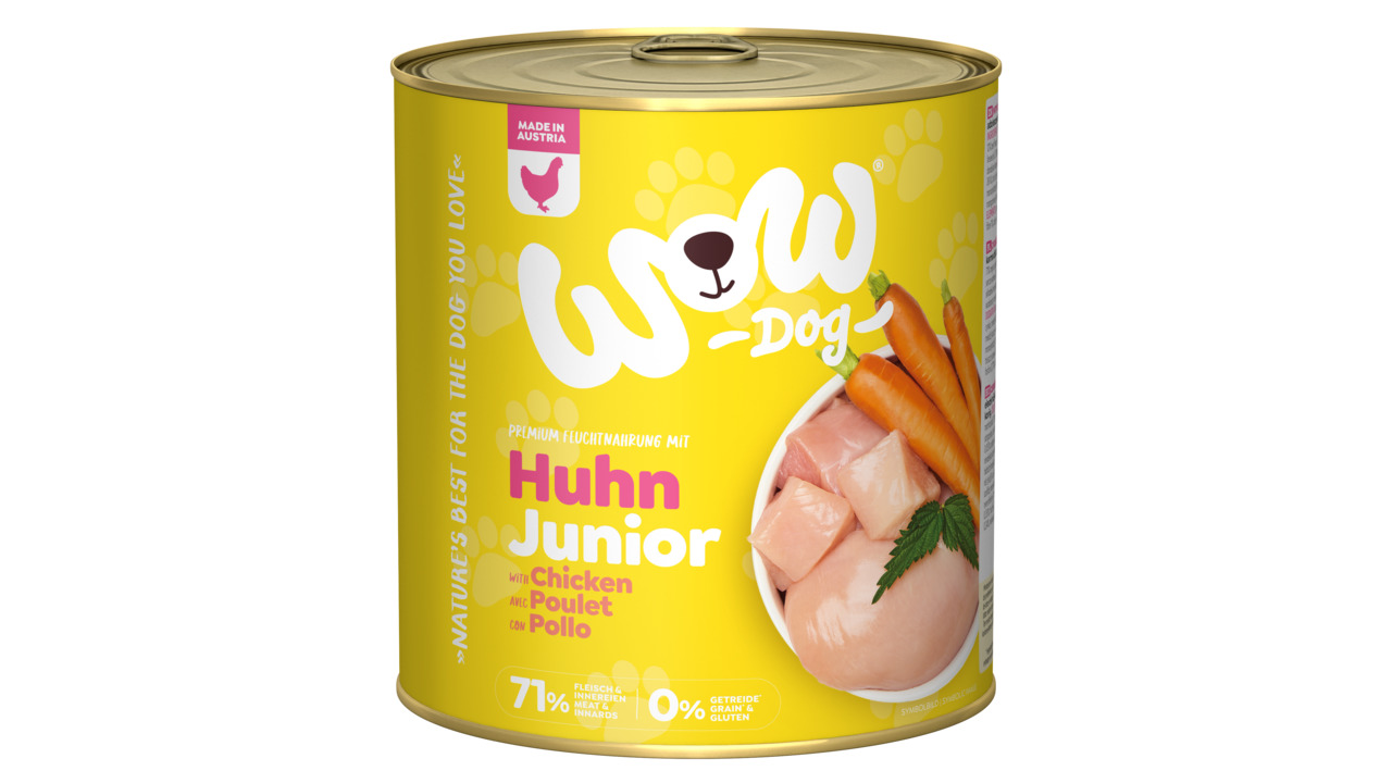 WOW Junior Huhn mit Karotten 800g Dose Hundenassfutter