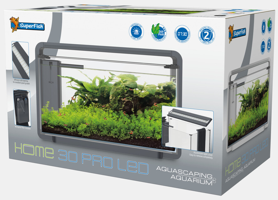 Superfish Home 30 Pro LED Aquarium, 30L, für Süßwasserfische, LED-Beleuchtung, fördert Pflanzenwachstum, einfacher Filter, modernes Design.