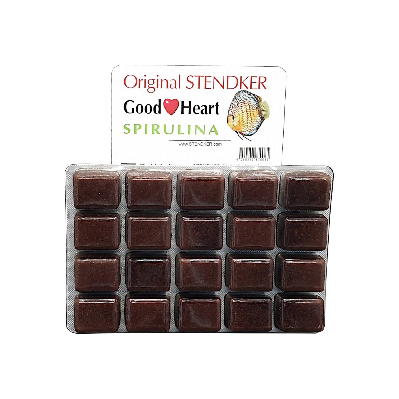 Stendker Good Heart Spirulina, Fischfutter für Diskusfische, Spirulina, stärkt Immunsystem & Farben, 24 tiefgefrorene Würfel.
