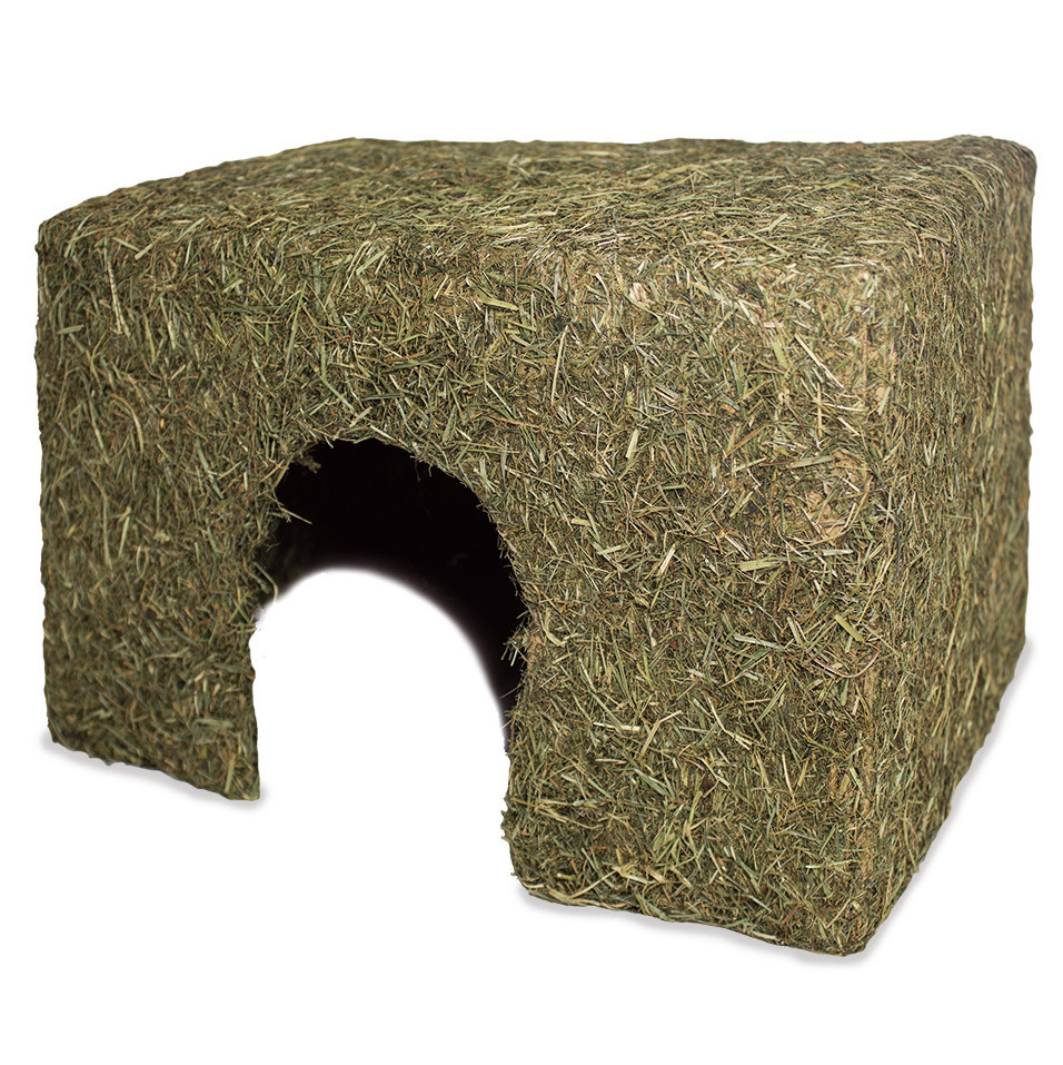 JR FARM Heu-Haus: Versteck & Knabberspielzeug für Kaninchen, Meerschweinchen & Hamster, aus Bergwiesenheu, essbar, rechteckig.