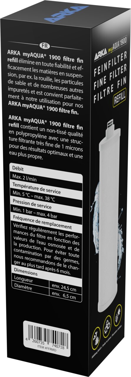 ARKA myAQUA 1900 Feinfilter-Refill für Osmoseanlagen, ersetzt Sedimente wie Rost und Sand, 1 Mikron, Länge ca. 24,5 cm.