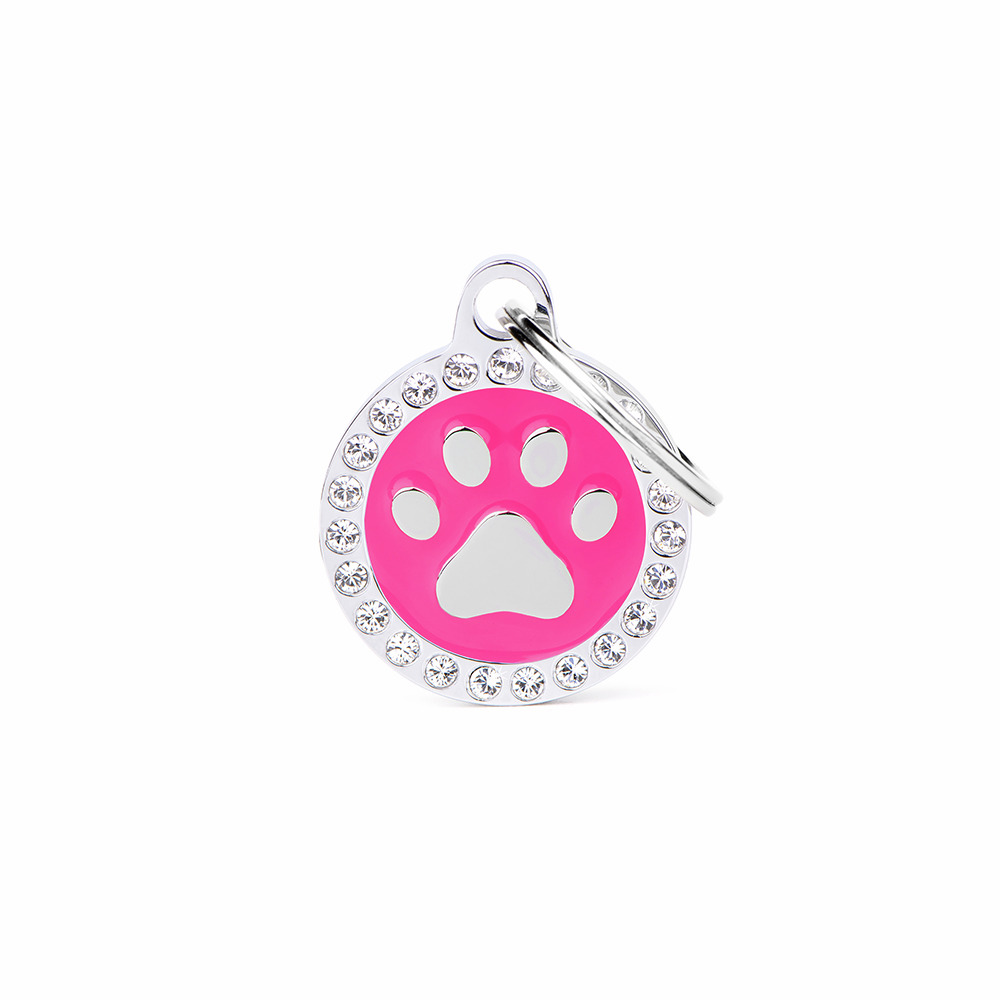 My Family" Haustier-ID-Schild, pinke Pfote, Kristallrand, f. Hunde-Katzen, stilvoll & sicher, silber, rund.;;;;;;;;;;;;;;;;;;;;;;;;;;;;;;;;;;;;
