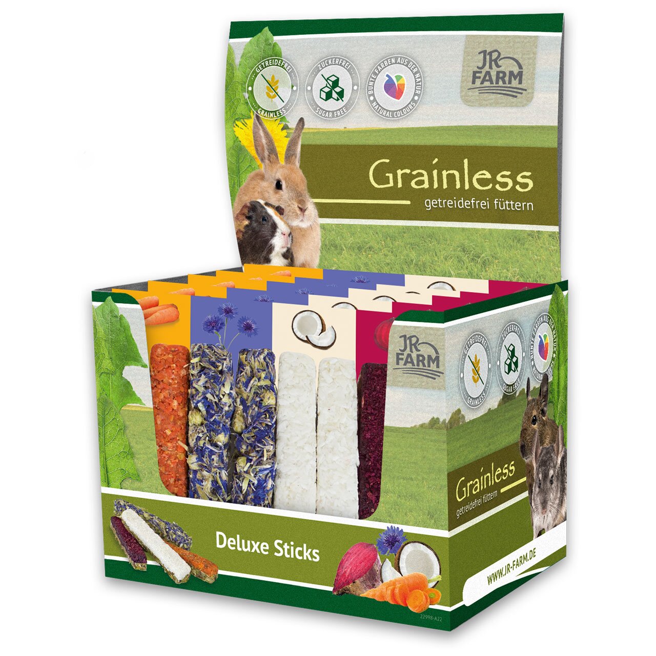 JR FARM Grainless Deluxe Sticks, getreidefreies Snackset für Nager, verschiedene Geschmacksrichtungen, 125 g.