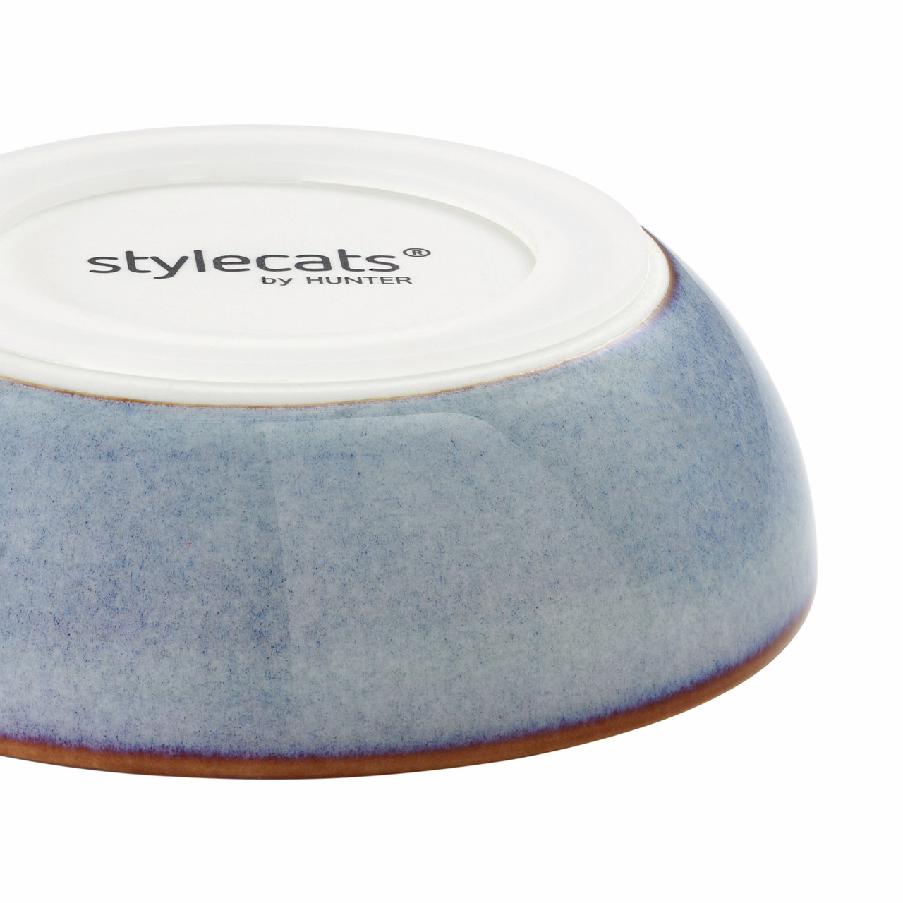 Keramiknapf Stylecats by Hunter, Katzen, Blau, glatte Oberfläche, ideal für Futter/Wasser, Logo auf Unterseite.