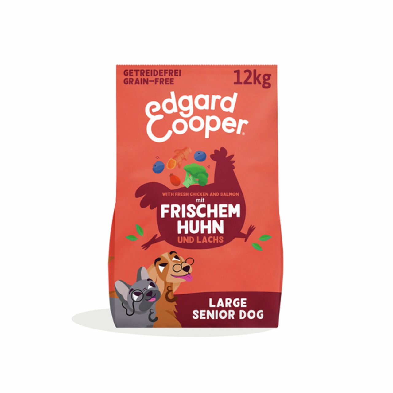 Edgard & Cooper Hundefutter für große Senior-Hunde, Geschmacksrichtung Huhn und Lachs, getreidefrei, 12 kg Beutel.