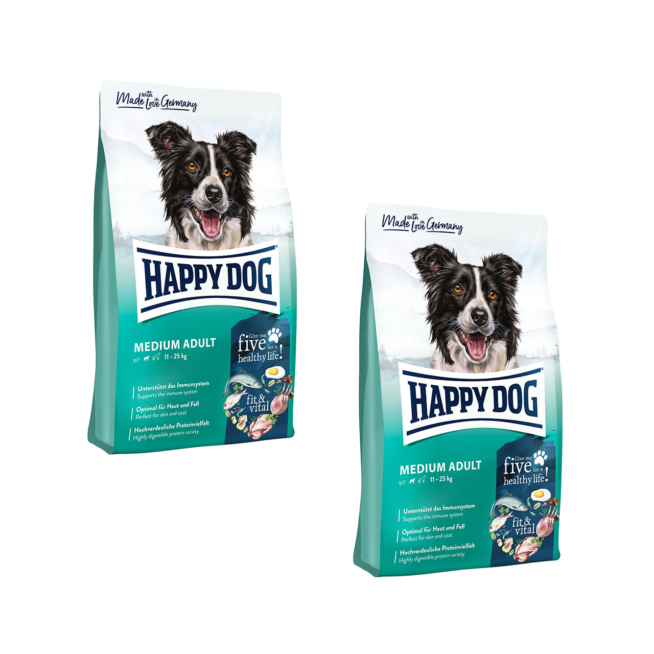 Sparpaket HAPPY DOG fit & vital Medium Adult 2 x 12 Kilogramm Hundetrockenfutter