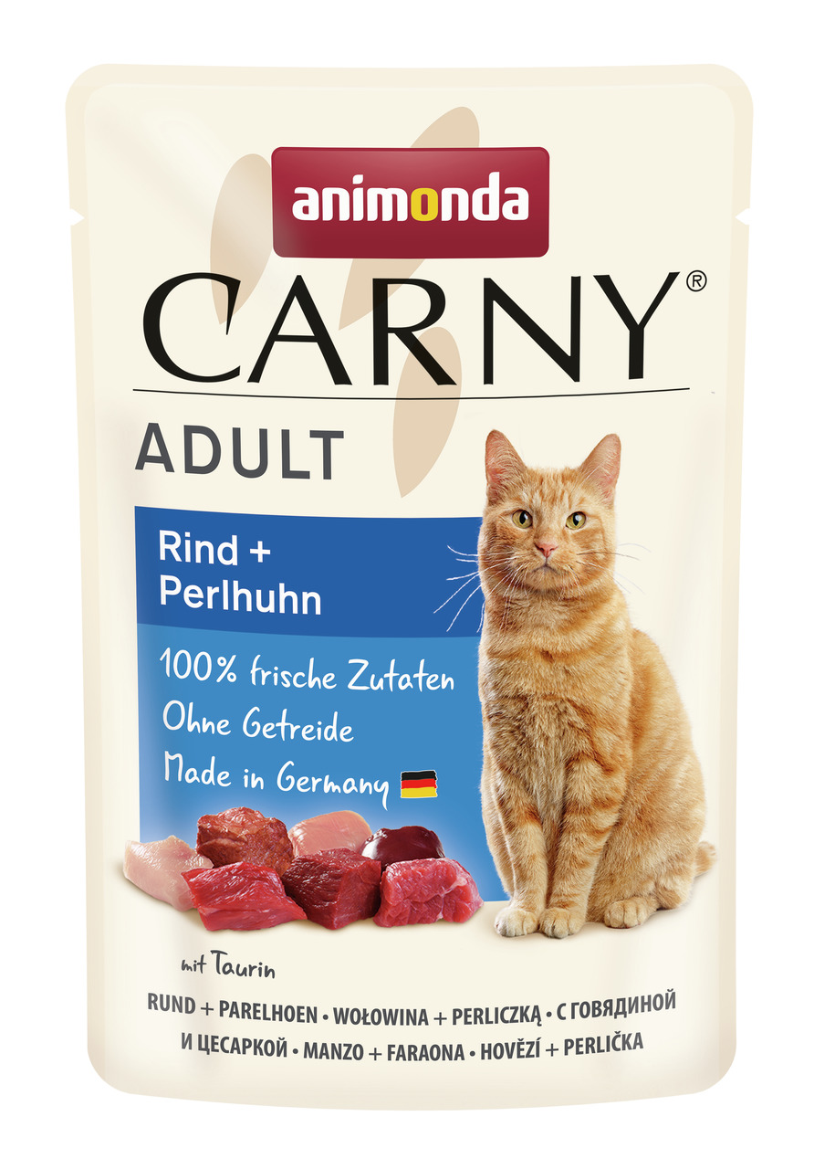 Animonda Carny Adult Katzenfutter, Rind & Perlhuhn, für ausgewachsene Katzen, 100 % frische Zutaten, ohne Getreide, Made in Germany.