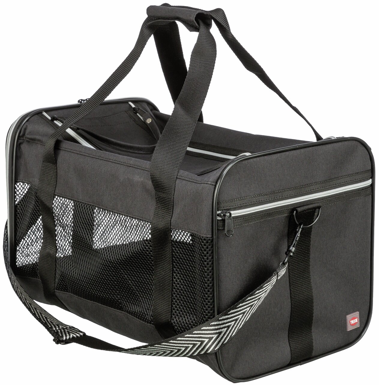 TRIXIE Transporttasche für Katzen & kleine Hunde, schwarz, mit Netzfenstern, Schultergurt, Tragegriffen, robust & leicht.