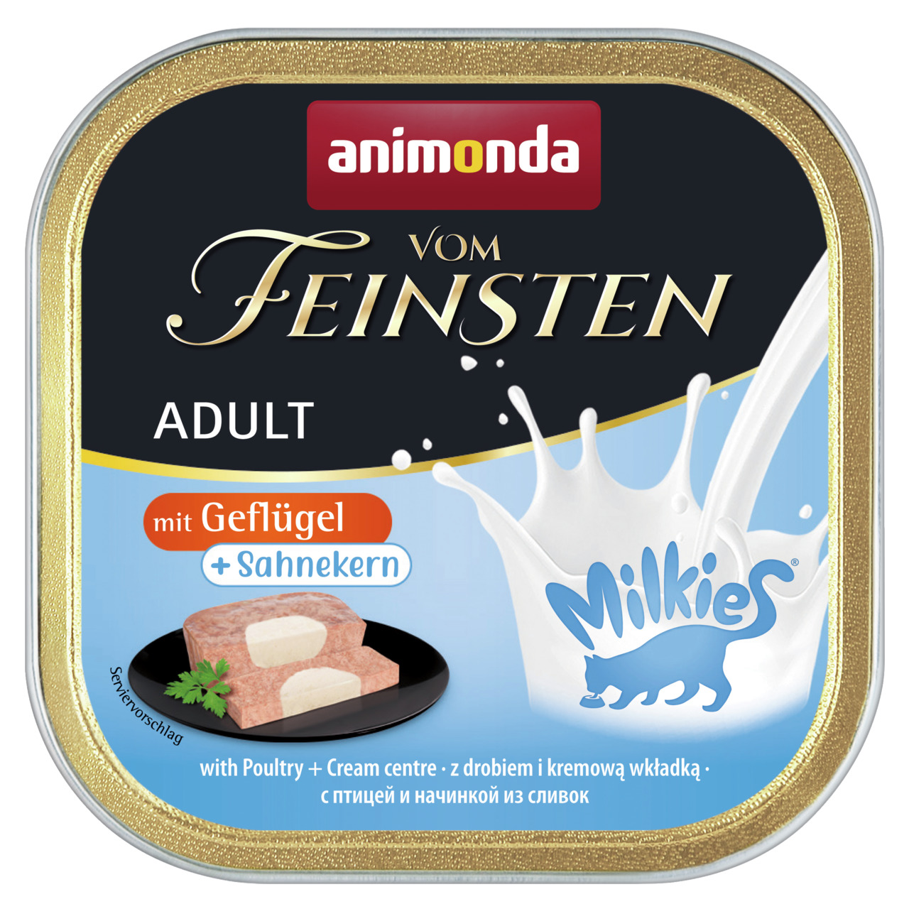 Animonda Vom Feinsten: Adult Katzenfutter, Geflügel + Sahnekern, 100 g Nassfutter, cremige Füllung, für ausgewachsene Katzen.