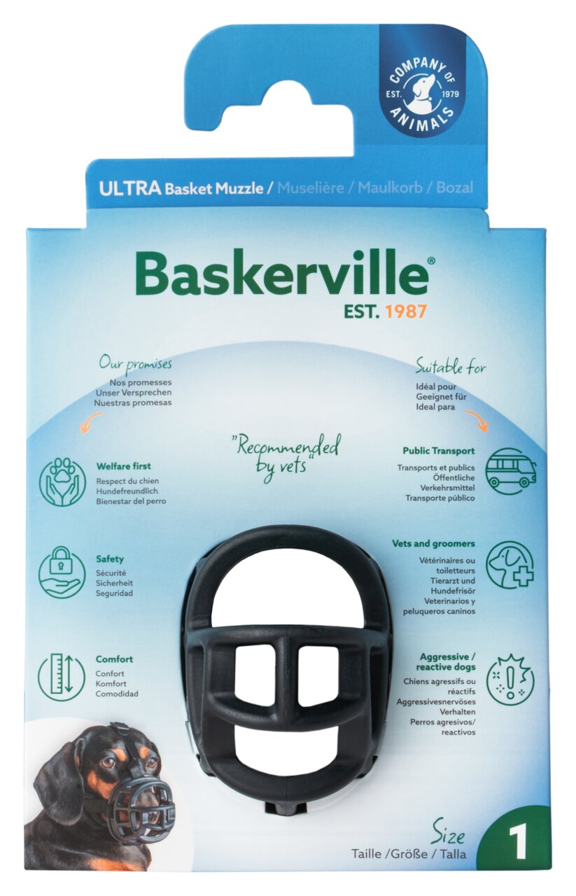 Baskerville Ultra Maulkorb, Company of Animals, für Hunde, sicher & komfortabel, Größe 1, ideal für ÖPNV, Tierärzte & reaktive Hunde.