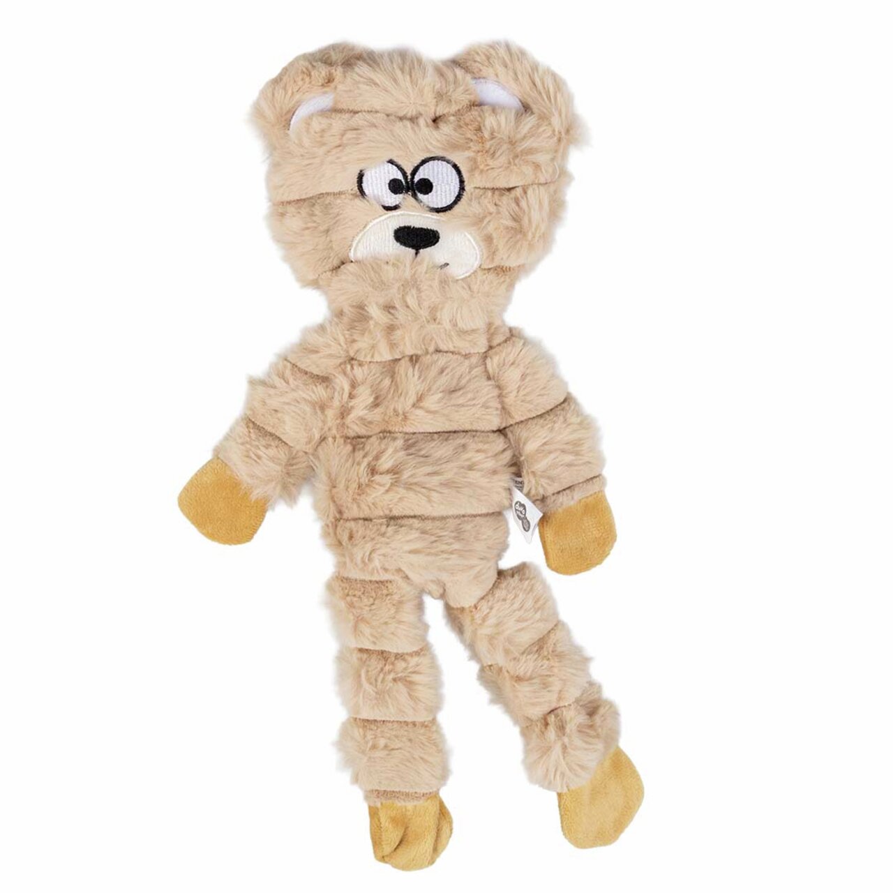 Plüschspielzeug von duvoplus für Hunde, in Bärenform, beige mit gelben Pfoten, ideal zum Spielen und Kuscheln.