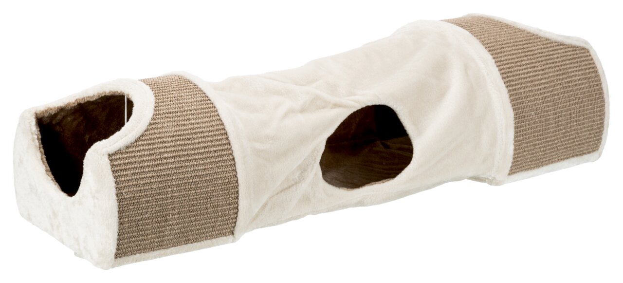 TRIXIE Spieltunnel für Katzen, beige, Sisal-Kratzflächen, Plüsch, ca. 50 cm, ideal zum Spielen-Verstecken, für alle Katzenrassen.