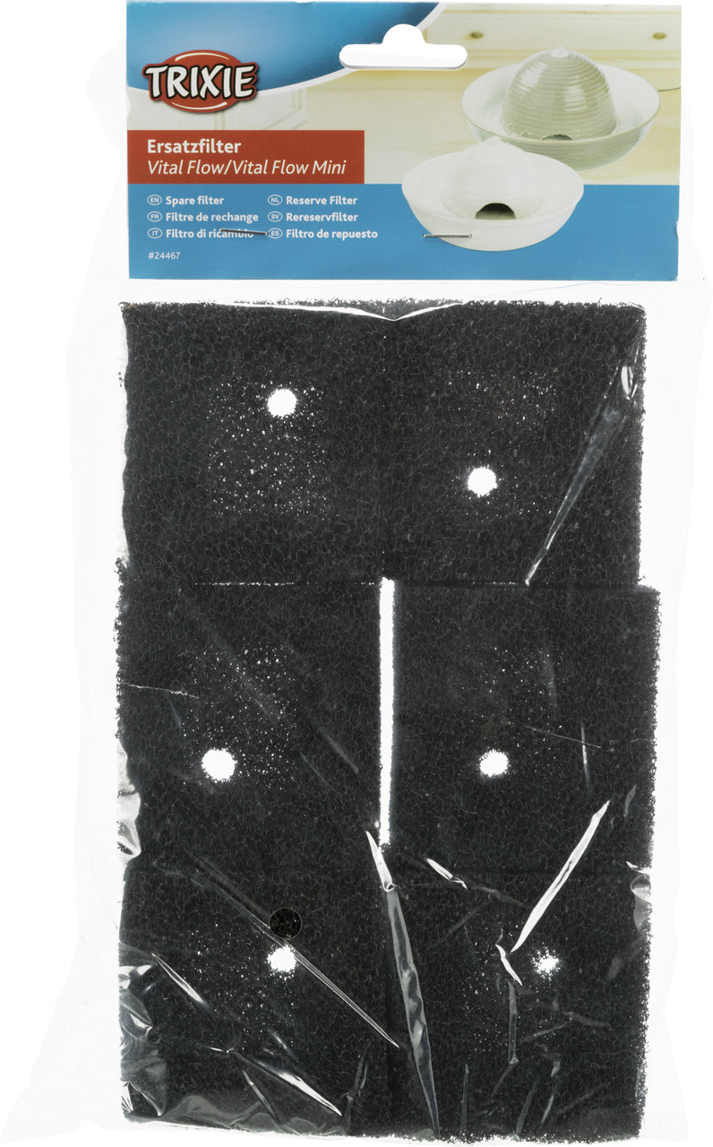 TRIXIE Ersatzfilter Vital Flow/Mini, für Haustier-Trinkbrunnen, schwarze Filterschaum-Einsätze, Verpackung: mehrere Stück.
