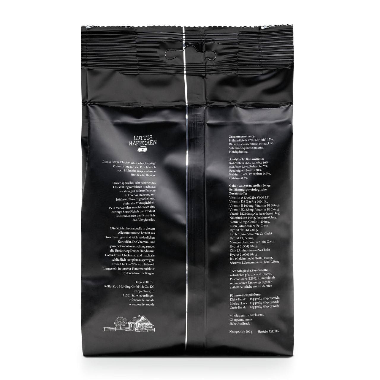 Kölle-Zoo Lottis Häppchen Hundefutter, Huhn+Kartoffel, 200 g, für ausgew. Hunde, nat. Zusammensetzung, schonend hergestellt.