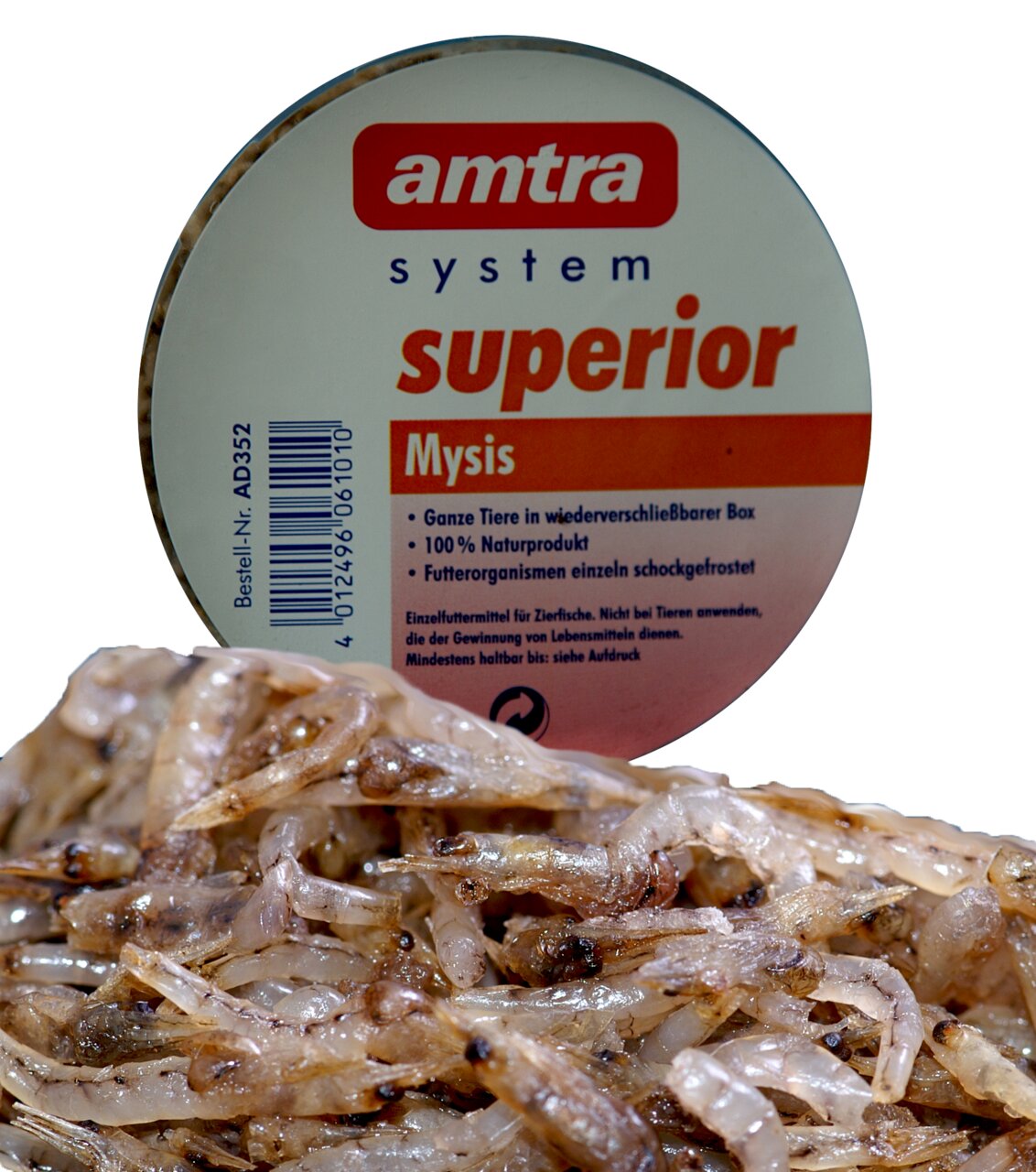 amtra system superior Mysis, Einzelfuttermittel f. Zierfische, 100 % Natur, schockgefrostete Mysis, wiederverschließbare Box.
