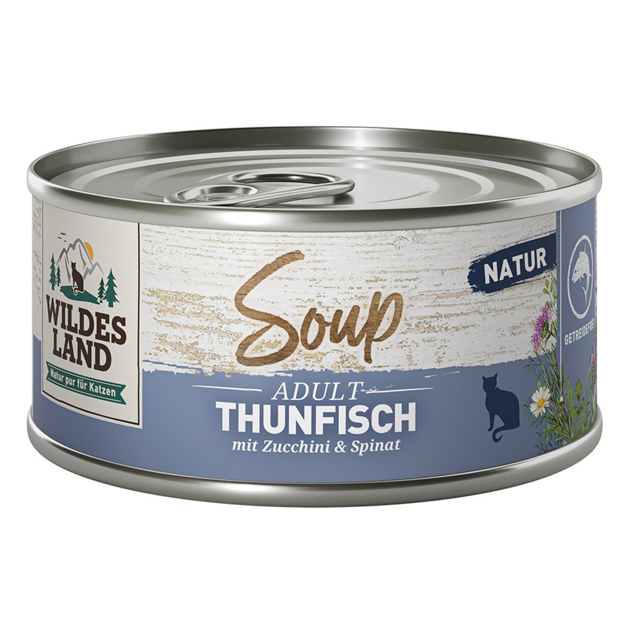 Wildes Land Soup Adult Thunfisch, für ausgew. Katzen, getreidefrei, Thunfisch, mit Zucchini & Spinat, 85 g.