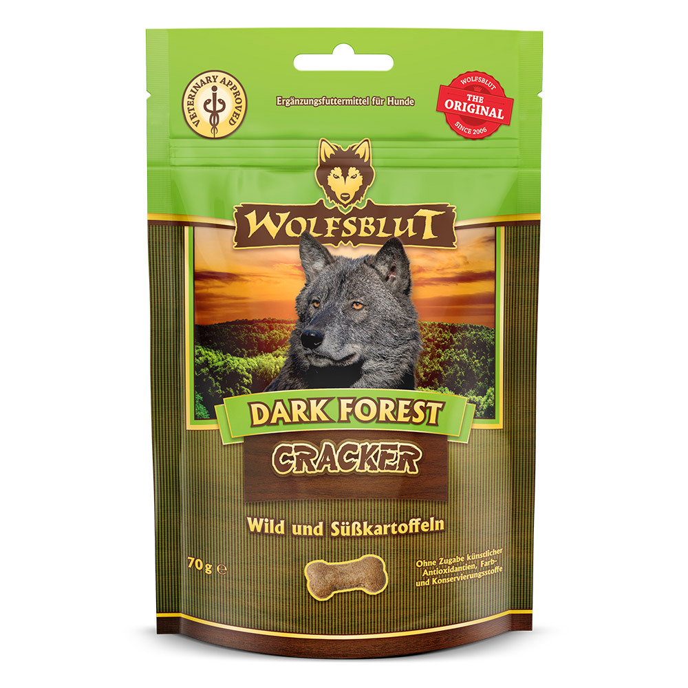 WOLFSBLUT Dark Forest Cracker für Hunde, Wild & Süßkartoffeln, 70 g, Veterinary Approved, ohne künstl. Zusatzstoffe.