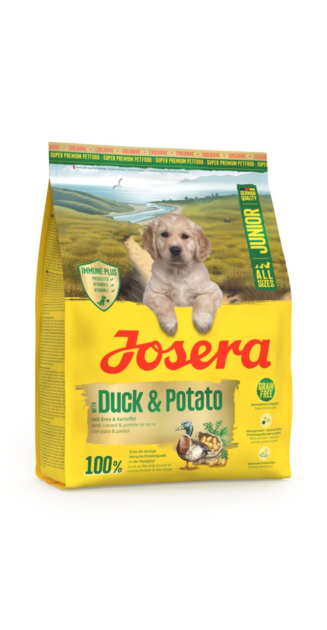 Josera Junior Duck & Potato, Hundefutter, alle Größen, Geschmacksrichtung Ente & Kartoffel, 100% Getreidefrei, Immune Plus.