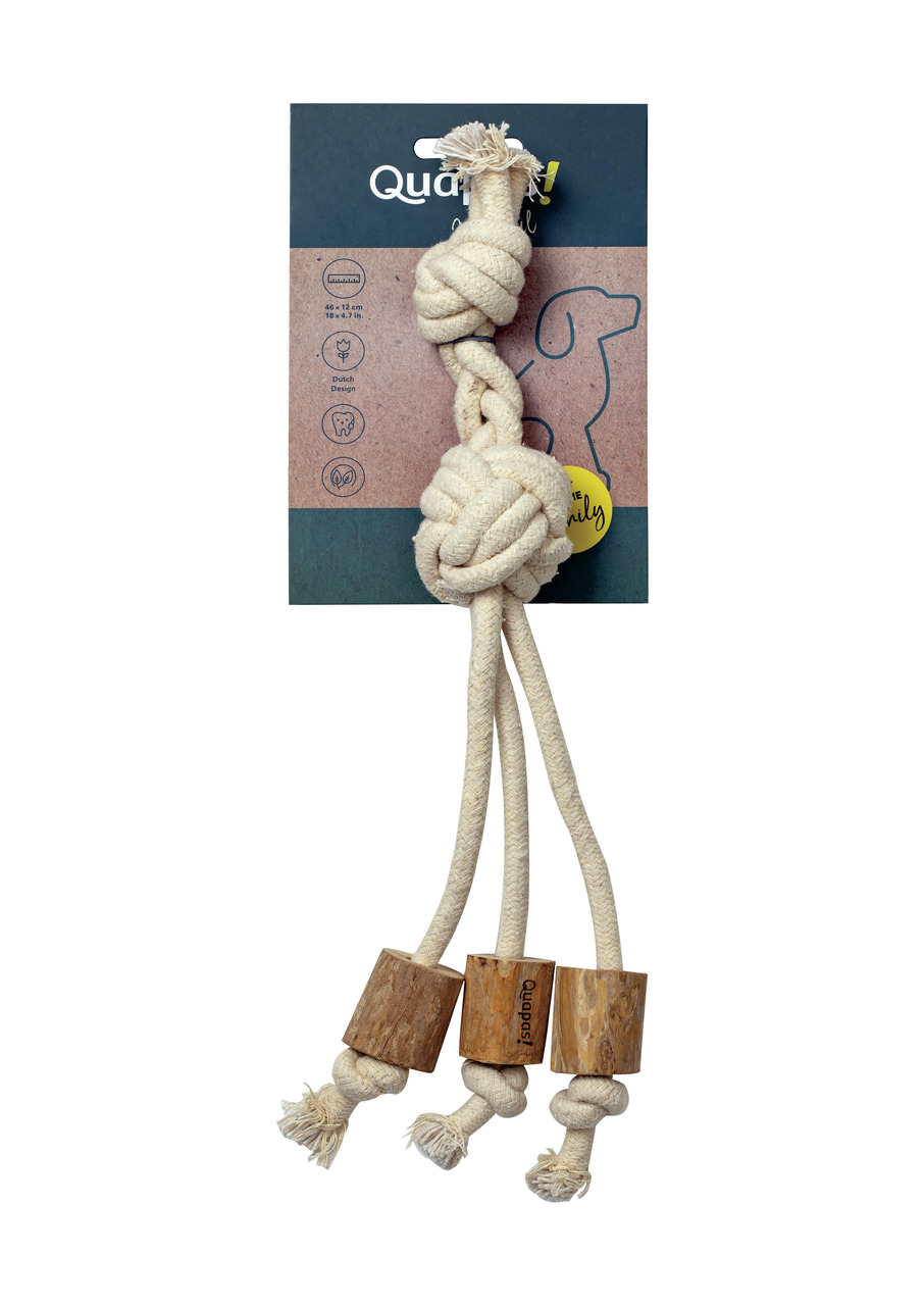 Sodapup Hundespielzeug „Quapas“, robustes Kauspielzeug aus Baumwollseil & Holz, Naturfarben, 46x12 cm, ideal für Zahnpflege.