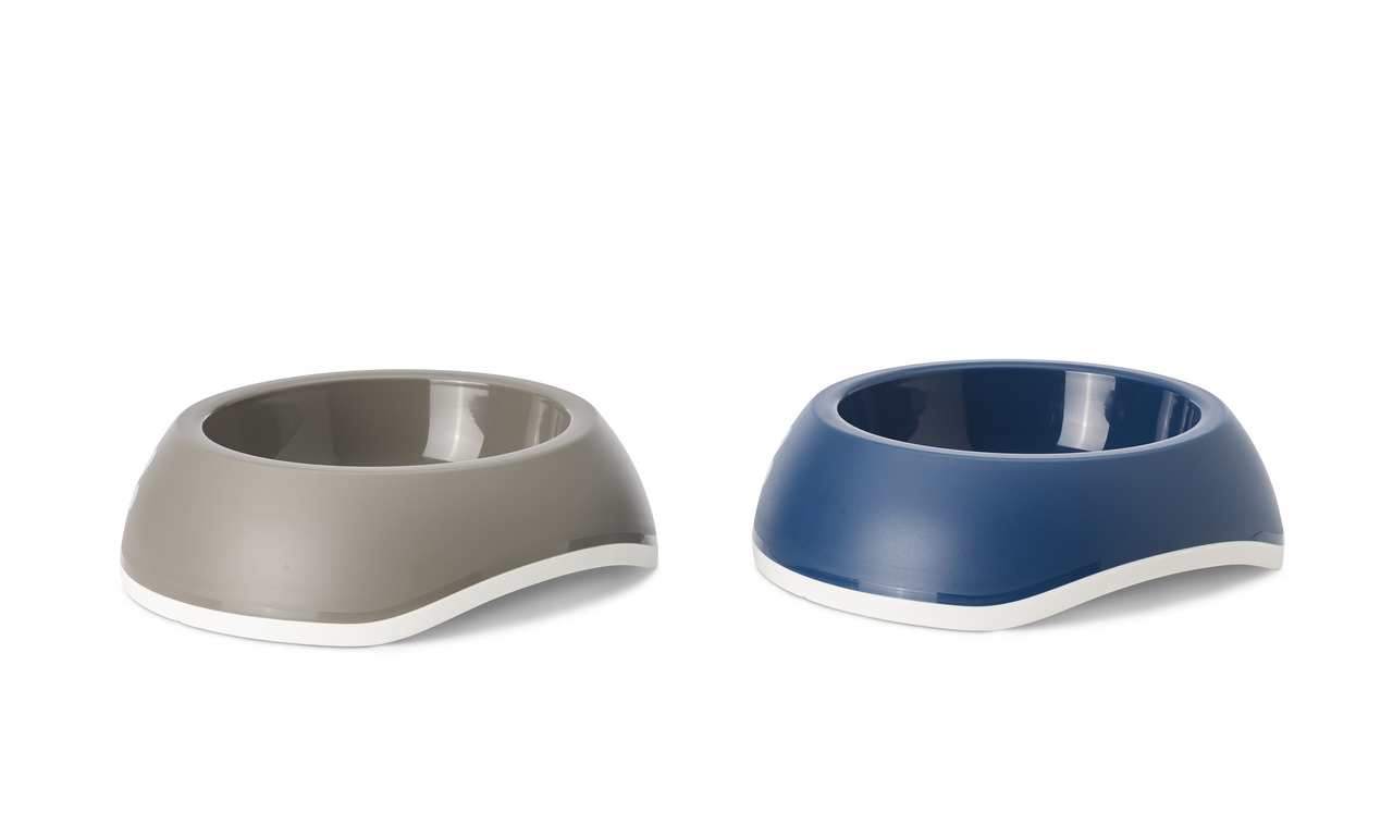 2 Futternäpfe SAVIC, für Hunde & Katzen, robustes Kunststoff, ergonomisch, rutschfest, Farben Grau-Blau, ideal für Futter-Wasser.