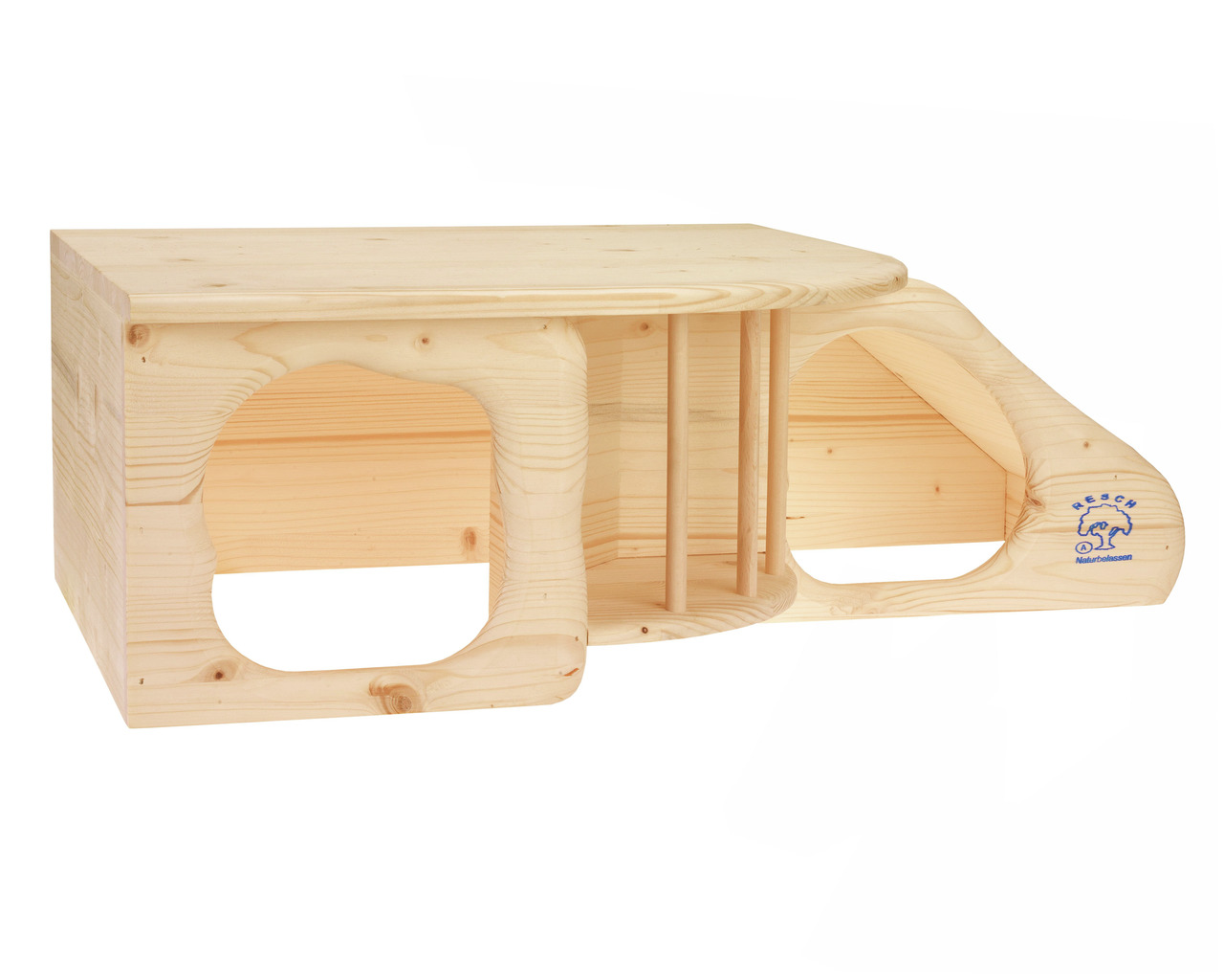 Resch Holzhaus für Nager (Hamster, Meerschweinchen), Naturholz, 2 Eingänge, Plattform, Rückzugsort & Spielplatz. Maße auf Bild.
